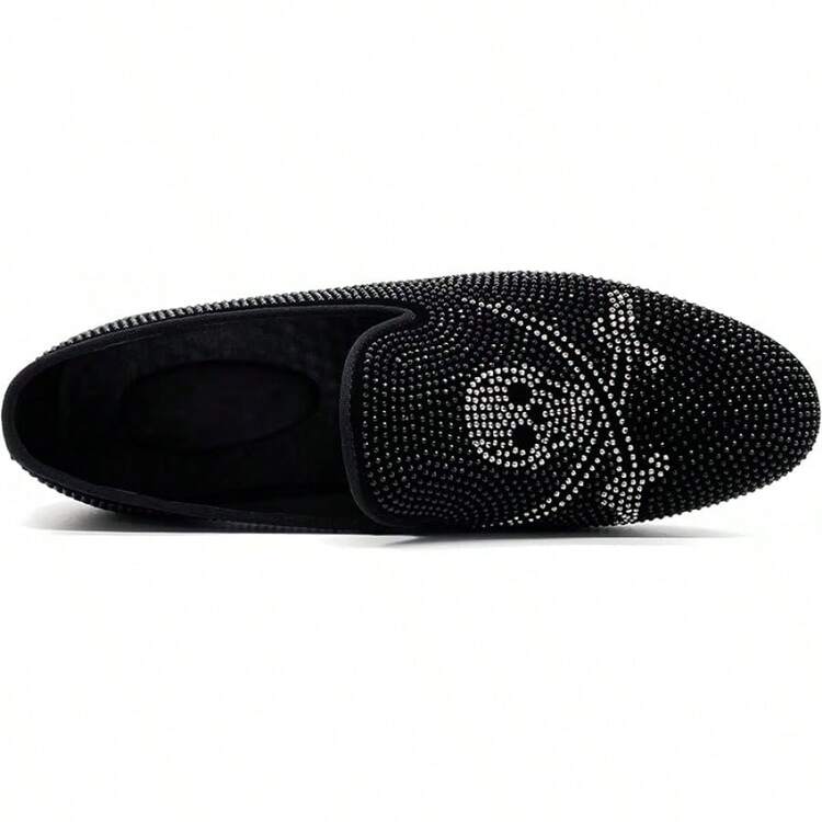 Men's Pointed Toe Rivet Dress Shoes Glitter Modern Metallic Slip On Loafers Plus Size-20256688 - 黑色03 - 查看 6