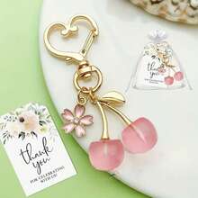 15/3pcs Pink Sakura Keychain Pendant, Cute Multifunctional Fruit Theme Party Favor, Birthday Wedding Bride Gift, Gender Reveal Party, Fruit Keychain, Teacher Appreciation Gift - Multicolor - View 2