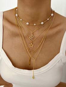 5-8 件复古优雅时尚嘻哈复古硬币水钻十字架蝴蝶玫瑰星心流苏长项链套装，个性化夸张独特多件分层 Y 型项链、颈链、毛衣链，适合女性、度假、派对、宴会、约会、礼物、日常穿着、四季百搭珠宝 - 彩色 - 查看 12