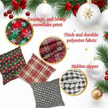 (2 pezzi, 45 x 45 cm, senza anima del cuscino) Federa decorativa per cuscino natalizio a quadri, federa per cuscino scozzese a quadri con fiocchi di neve per divano, decorazione natalizia in stile country - Multicolore - Visualizzare 6