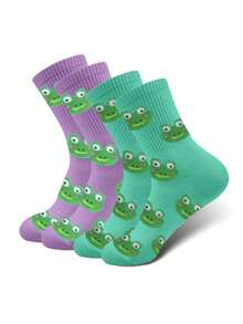 زوجان من الجوارب متوسطة الطول ذات تصميم كرتوني بنمط الضفدع، تصميم جميل وعصري، مناسب للرجال والنساء