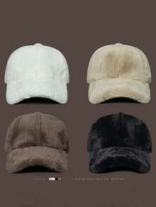 Faux Rabbit Fur Baseball Cap, Thick Plush, Warm, Windproof, Outdoor, Unisex, Korean Style, Fashionable, Flattering, Autumn/Winter - A - View 4