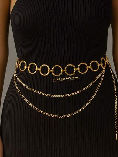 Cinto Corrente  Feminino Argola com 2 Corrente Fino Moda Gringa