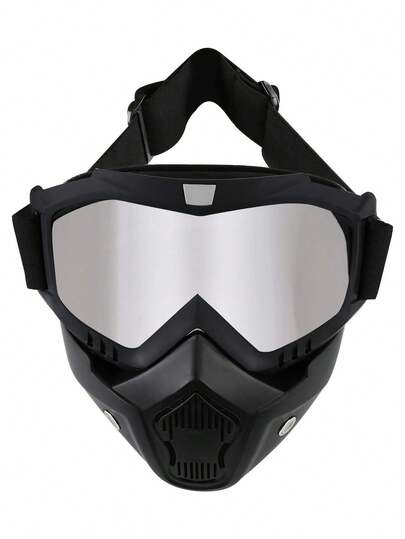 1pc Motorcycle Goggles With Detachable Face Mask - Off-Road ATV Motocross Glasses UV Protection Adjustable Riding Motorcycle Safety Goggles Racing Detachable Anti-Fog Warm Protective Eyewear