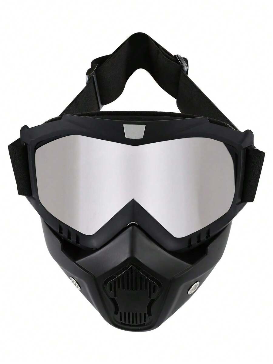 1pc Motorcycle Goggles With Detachable Face Mask - Off-Road ATV Motocross Glasses UV Protection Adjustable Riding Motorcycle Safety Goggles Racing Detachable Anti-Fog Warm Protective Eyewear - Multicolor - View 1