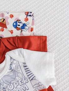 3pcs/Set Fashionable Baby Boy Clothes, Round Neck Short Sleeve Loose Cute Puppy Pattern Newborn Infant Bodysuit Outfit - Red - View 5