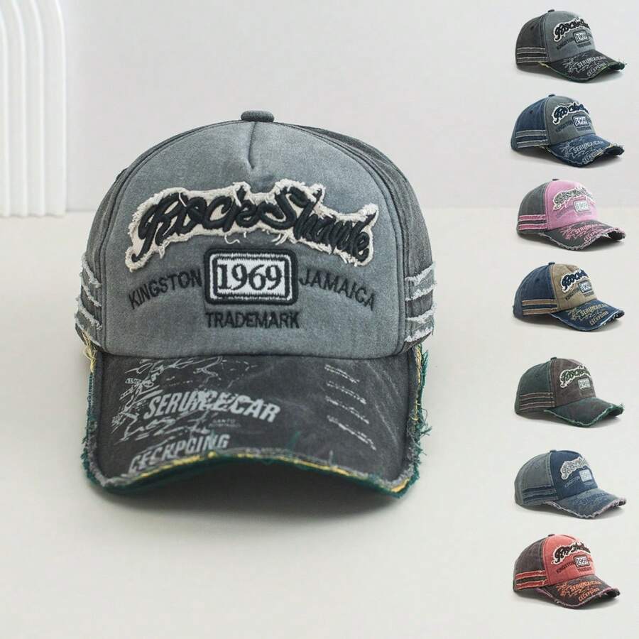 1pc Women's Distressed Frayed Brim Baseball Cap, Letter Embroidery Sun Hat, Versatile For Spring/Summer Outdoor Sports