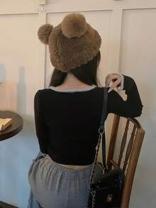 Women Knit Tops - Black - View 2