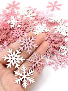 100pcs Glitter Pink & White Snowflake Confetti, Suitable For Winter Wonderland Decor, Birthday, Bridal Shower, Ice & Snow Theme, New Year, Christmas Party Decorations - Pink and White - View 3