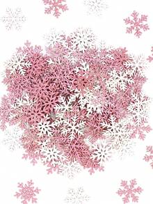 100pcs Glitter Pink & White Snowflake Confetti, Suitable For Winter Wonderland Decor, Birthday, Bridal Shower, Ice & Snow Theme, New Year, Christmas Party Decorations - Pink and White - View 5