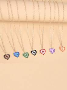 10 件/7 件时尚优雅简约彩色心形 Y2K 吊坠项链套装，男女通用，适合度假、派对、约会、礼物、日常佩戴、节日礼物 - 愛心 - 查看 9