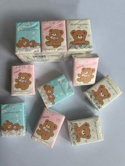 Bear White Napkins Handkerchiefs Mini Small Packs Of Tissues Portable Cute Facial Tissues 3 Small Packs