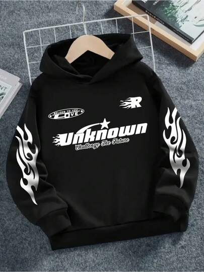 Sudadera con estampado gráfico de letras con estilo deportivo y universitario para adolescentes varones, adecuada para uso en la calle, al aire libre, deportes y uso casual en el campus