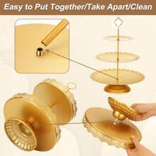 Audab Gold Dessert Table Display Set Including Cake Stand Cupcake Stand Serving Trays Platters Cake Cutting Set And Serving Tongs For Vintage Wedding Decor Party Food Decorations - Vàng - Xem 6
