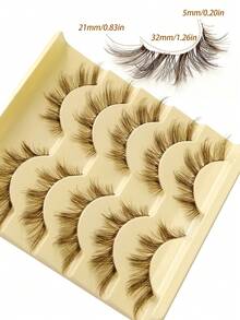Rikuaild 5 Pairs Cartoon Style Brown False Eyelashes, Anime Fox Eye Fake Lashes, Natural Lightweight Soft Brown Lash Extension, Reusable Transparent Band, Daily Makeup False Eyelashes - 狐狸眼睫毛 - 查看 6
