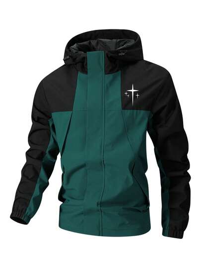 2025新款男士冬季长袖夹克，露营圣诞节新款男士撞色连帽夹克