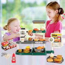 Kids Fast Food Restaurant Playset, Hamburger, Fried Chicken, Fries, Soda Realistic Food Toys, Kitchen Set, Educational Pretend Mini Supermarket & Convenience Store, Multi-Scene Role Play, Cash Register & Card Reader, Realistic Water Dispenser With Sound, Gifts For Boys And Girls, Back To School