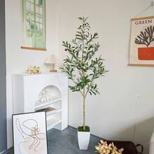 1pc Artificial Olive Tree 150-210cm With Plastic Pot & Moss, Realistic Leaves & Trunk, House Ornament Fake Plant Home Wedding Room Decor, Indoor Outdoor Christmas