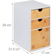 Relaxdays Schubladenbox, Bambus & MDF, HBT: 28x17x21,5 cm, Mini-Kommode 3 Schubladen, Schreibtisch Organizer, Natur/weiß