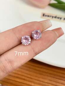 2pcs 3/4/5/6/7mm Pink Cubic Zirconia Earrings, Lightweight Luxury For Women's Daily Wear