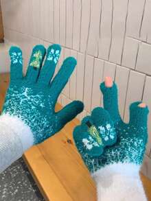 Women's Gloves With Winter Exposed Fingers, Thick And Warm, Cute Student's Anti Cold Yarn, Touch Screen Christmas Tree Gloves