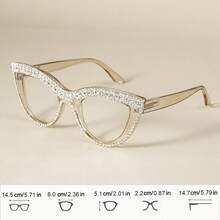 cabecade 2 件时尚水钻猫眼老花镜，适合办公室和电脑使用，老花镜，电脑眼镜，放大倍数从 +1.0 到 +4.0