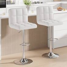 Nalupatio Lot de 2 tabourets de bar modernes avec repose-pieds – réglables en hauteur, adaptés aux îlots de cuisine et aux comptoirs de ba - Blanc - Voir 9
