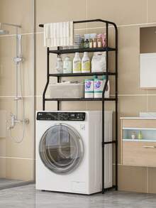 1pc 3-Tier Floor Standing Rack, Sturdy Iron Pipe, High Capacity Storage Shelf For Bathroom, Laundry Room, No Drilling Required - Multicolor - View 8