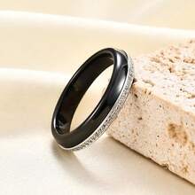 6mm White/Black Ceramic Rings Plus Cubic Zirconia For Women Comfort Fit Engagement Wedding Band Size 5-122025 - 4mm Black & Silver - View 3