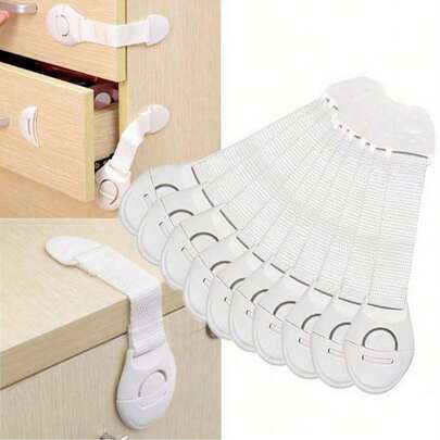 5pcs White Child Safety Cabinet Locks, Baby Proofing Drawer Door Cabinet Locks, Plastic Door Locks (The Product May Have Slight Color Difference Due To Photography, Lighting, Display, Etc. Please Refer To The Actual Product.)