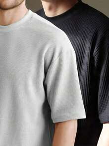 RelaxMax Men's Casual Oversized Textured Mesh Shirt Kit 2 - Black and White - View 1