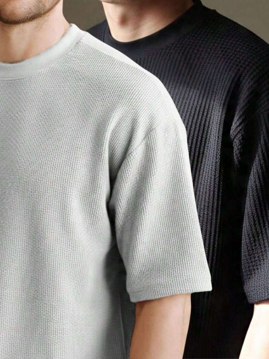RelaxMax Men's Casual Oversized Textured Mesh Shirt Kit 2 - Black and White - View 1