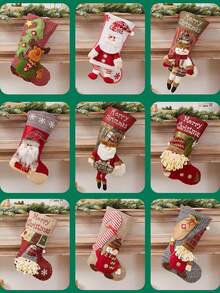 1 pieza Calcetín de regalo de Navidad tejido, decorado con elementos de Papá Noel, muñeco de nieve y renos, adecuado para decoración colgante de invierno y Navidad, esencial para la familia en vacaciones, calcetines de caramelos navideños, sin suministro eléctrico, entrega de estilo aleatorio, gancho colgante opcional
