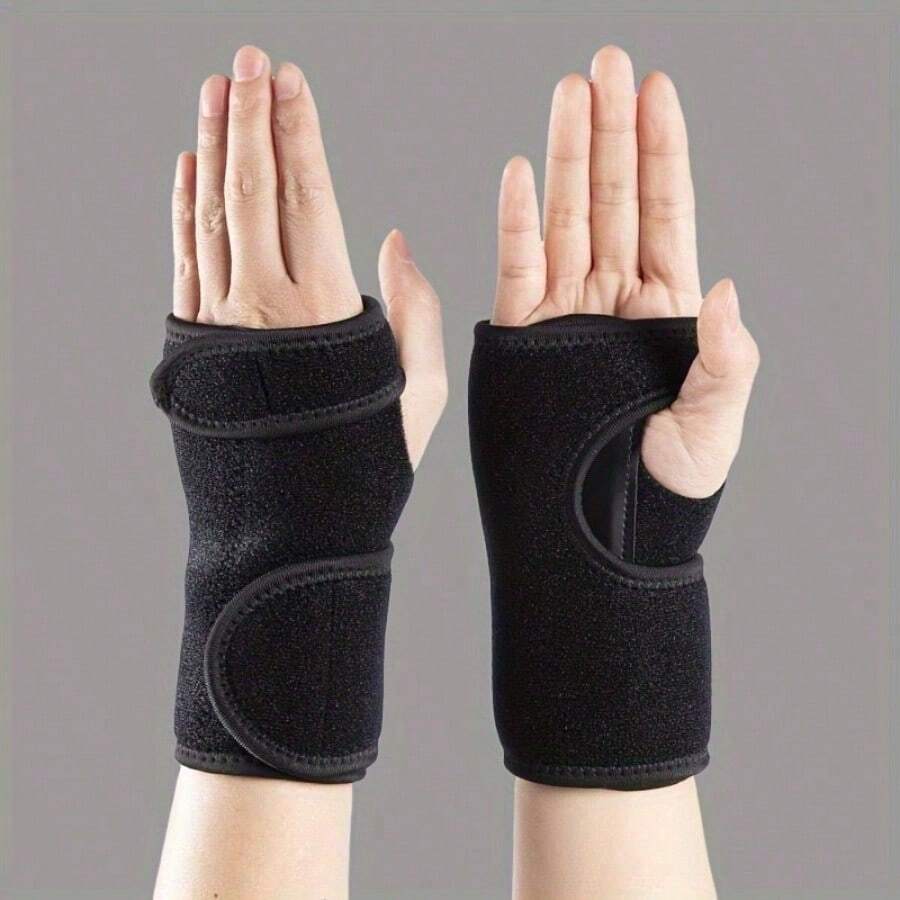 2-Pack FlexiSupport Adjustable Wrist Braces With Splint - Polyester Fiber Carpal Tunnel Wrist Stabilizer, Breathable Hook-And-Loop Closure, Steel Plate Support, Dry Clean Only - 黑色 - 查看 1