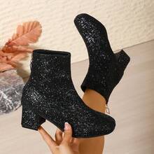 2025 Winter Fashion High Heel Women's Shoes Plus Size Glitter Versatile Low-Rise Boots - 銀色 - 查看 2