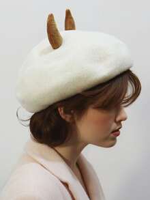 Devil Horns Red Beret For Women - Fun Halloween Costume Accessory, Unique Fashion Beret With Horns, Red Beret For Cosplay, Party Hats