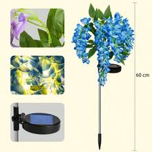 10Pcs Solar Wisteria Flower LED Light, Outdoor Garden Patio Decorative Lamp, 52pcs Beads, Dual Mode (Normal & Blinking), Plastic Material, Light Sensor Control, Removable Photovoltaic, Solar Charging Nickel Battery, Outdoor Illumination|Vibrant Garden Decor|Realistic Flower Shape, Solar Garden Lights(Pink, Blue, Yellow, Purple) - 紫藤花 - 查看 7