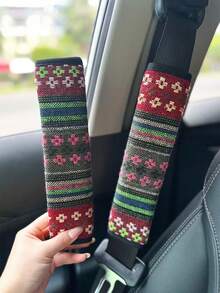 Car Steering Wheel Cover, Without Inner Ring, All-Weather Universal Safety Belt Shoulder Protector, Surface Linen Material, Anti Strangulation, Anti Slip, Anti Sweat, Anti-Aging, Wear-Resistant And Durable, Car Steering Wheel Protective Cover - Red Linen Steering Wheel Cover - View 3