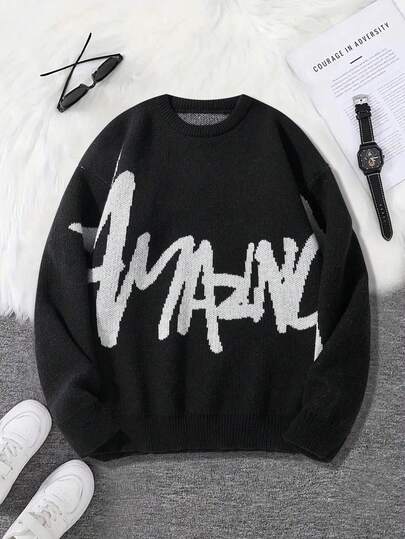 1pc Teen Boys Minimalist Versatile Casual Retro Knit Sweater, Autumn/Winter