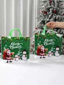 25/50pcs Christmas Handheld Gift Packaging Bag, Christmas Holiday Gift Packages, Hand-Held Bags, Plastic Packaging, Christmas Green Cute Santa Claus Snowman Pattern Gift Packaging Handheld Bag, Merry Christmas Gift Bag, Festive Christmas Eve Souvenirs, Green Plastic Christmas Gift Bags, Holiday Tote Bags, Suitable For Gifts, Shopping, And Party Favors, Perfect For Christmas, New Year, And Other Festive Occasions, 2026 New Year Gift