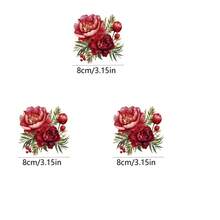 1/2/3张红牡丹花热转印贴纸，适合DIY，耐用塑料混色，可用于制作T恤和抱枕装饰。多色、可水洗、耐用塑料DIY贴纸，适用于连帽衫、靠垫、裤子、沙发套和帆布包，可水洗且不褪色 - 彩色 - 查看 4