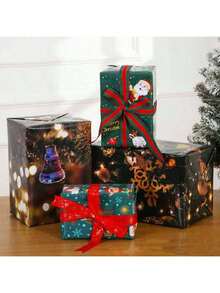 5 件/9 件圣诞包装纸卷 - 圣诞老人、驯鹿、雪人和圣诞树图案，绿色和红色节日设计，带有“圣诞快乐”文字，耐用礼品包装纸，鲜艳的印刷质量，派对用品，抗撕裂材料，适用于圣诞礼物、鲜花礼物、圣诞装饰，颜色和款式随机 - 彩色 - 查看 4