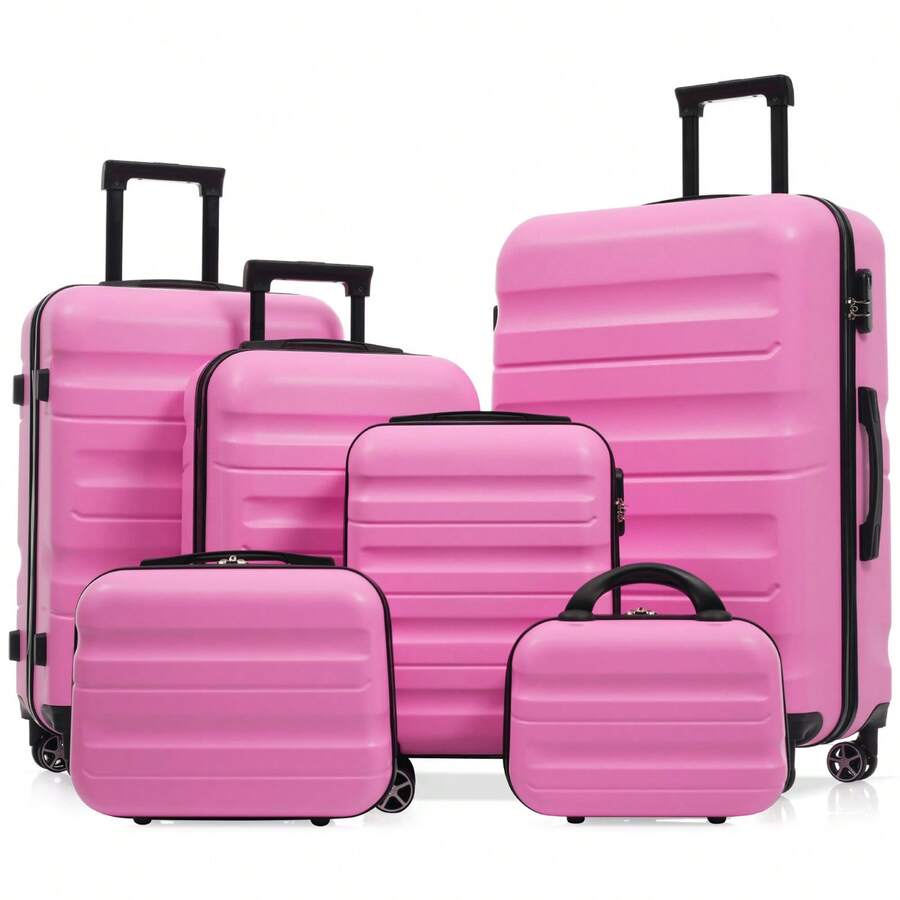 MERAX Hardshell ABS Luggage Set - Lightweight & Durable Suitcases With Dual Spinner Wheels, Carry-On & Check-In Sizes For Travel & Business - 粉紅色(6件套裝) - 查看 1