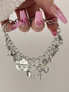 1pc Personalized Letter, Heart, Charm Bracelet Women Valentines DS3M - 古董銀 2 - 查看 12