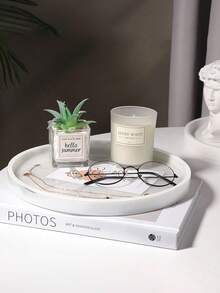 圆形梳妆台托盘，10.6 英寸浴室梳妆台硅胶托盘厨房水槽托盘，台面整理托盘，用于香水毛巾梳妆台珠宝蜡烛咖啡桌装饰托盘，大理石白 - 彩色 - 查看 3