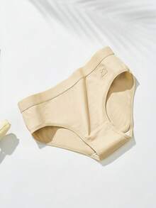 5pcs/Pack Women's Cotton Underwear, Simple Solid Color Mid-Rise Full Coverage Triangle Panties