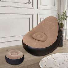 Lazy Sofa, Inflatable Sofa, Home Inflatable Leisure Chair, Flocked Sofa, With Inflatable Footrest, With Foot-Operated Air Pump, Suitable For Resting At Home Or In The Office, Outdoor Folding Sofa Chair Red, Brown