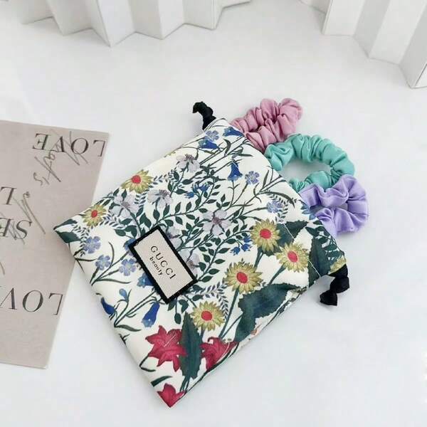 Gucci 3 buc eleganți de păr și pungă cu imprimeu floral, accesorii de păr retro dulci din fibre sintetice boeme, potrivite pentru toate anotimpurile