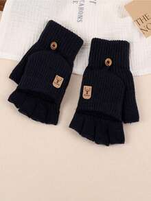 1 Pair Of Winter Warm Knitted And Plush Thick Half Flip Gloves, Touch Screen Riding Student Writing Plush Gloves - Multicolor - View 11