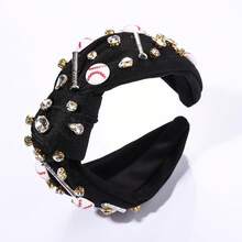Knotted Headband For Women - Sport Hairband With Baseball Charms, Crystal Jeweled Embellished Wide Top Knot Headpiece For Game Day, Funny Gift For Ladies And Girls Fans (BLACK) - Bóng chày thắt nút màu đen - Xem 2
